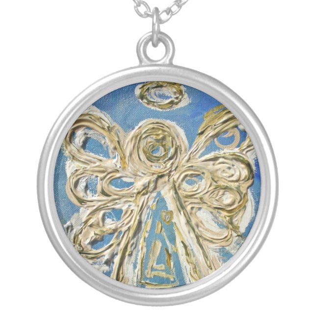 Blue Angel Wings Silver Necklace (Front)