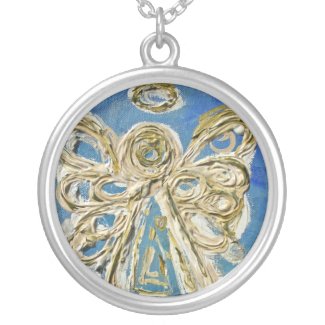 Blue Angel Wings Silver Necklace Charm Pendant