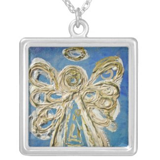 Blue Angel Wings Silver Necklace Charm Pendant