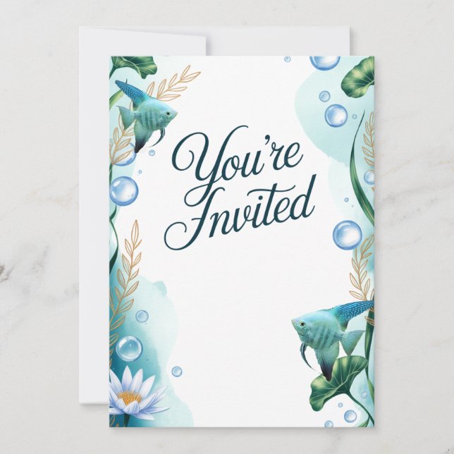 Blue Angelfish Aquarium Wedding Party Invitation  (Front)