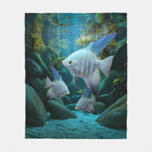 Blue Angelfish Underwater Aquarium Fish Tank Lover Fleece Blanket