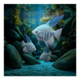 Blue Angelfish Underwater Aquarium Fish Tank Lover Poster