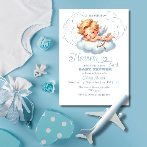 Blue Angelic Silhouettes Heaven Sent Baby Shower Invitation