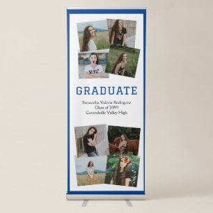 Blue Angled Eight-Photo Graduation Retractable Banner