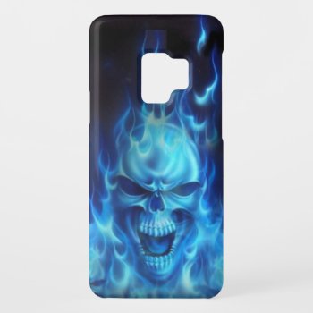 Blue Angry Skull Head With Flames Case-mate Samsung Galaxy S9 Case by nonstopshop at Zazzle