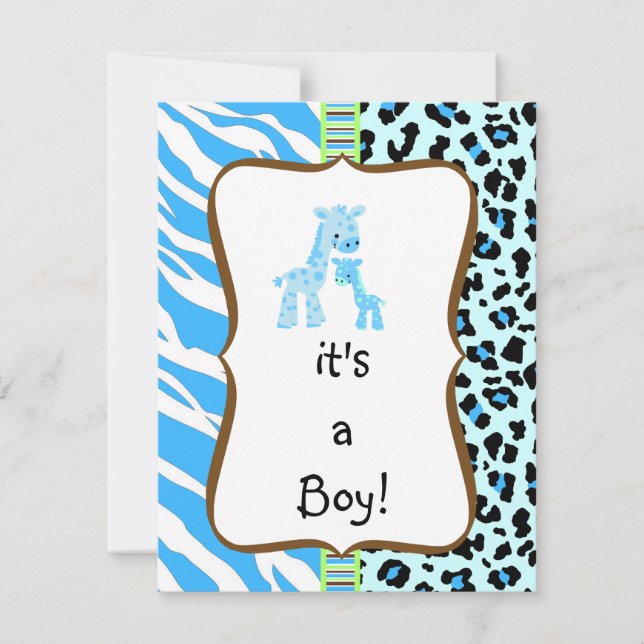 Blue animal print baby shower invitation (Front)