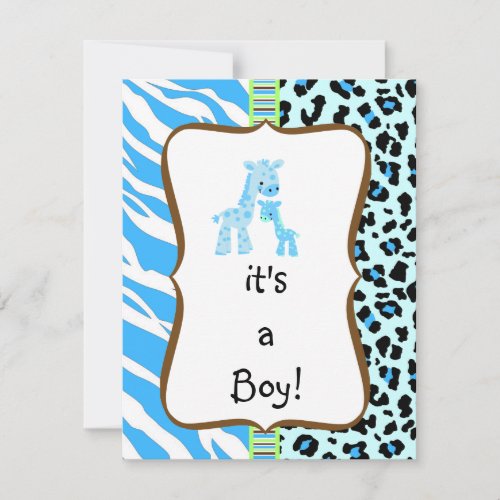 Blue animal print baby shower invitation