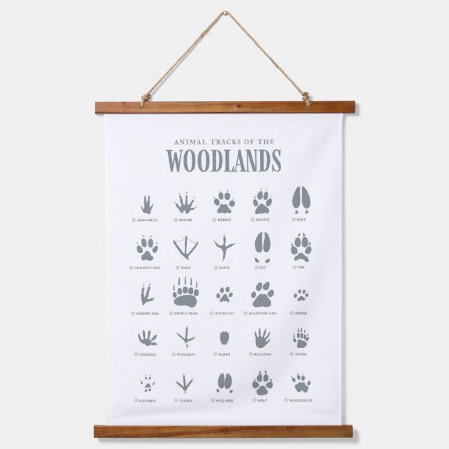 Blue Animal Tracks Woodland Nursery Decor Hanging Tapestry (Front)