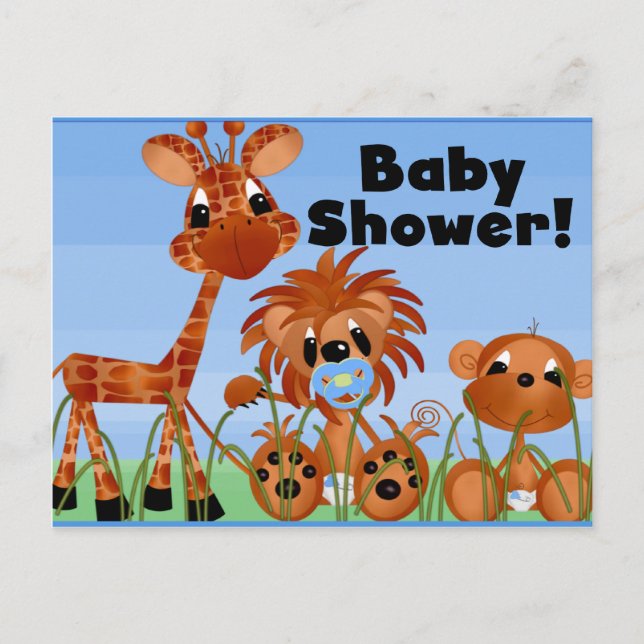 Blue Animals Baby Shower Cards and Postcards (Front)