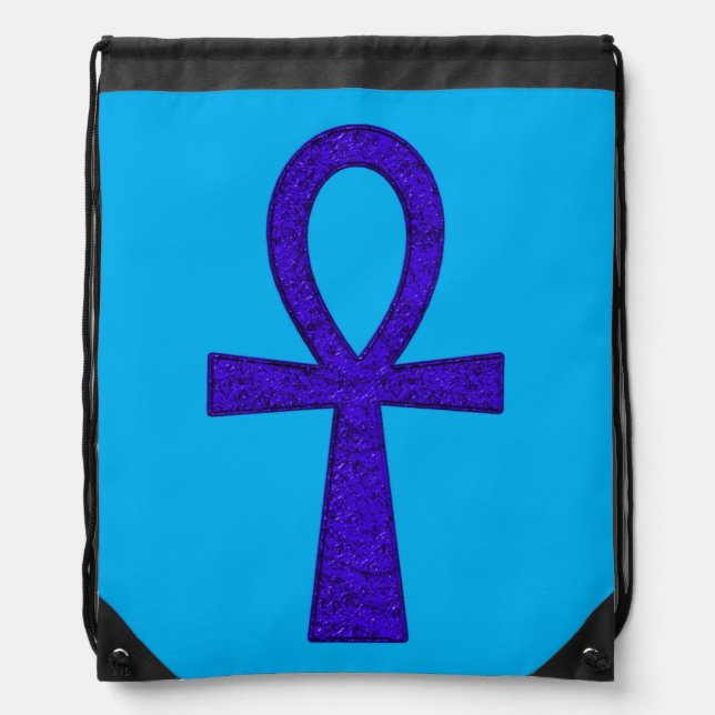 Blue Ankh Drawstring Backpack (Front)