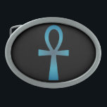 Blue Ankh Oval Belt Buckle<br><div class="desc">The Ankh is an Egyptian hieroglyph, the symbol of life.</div>