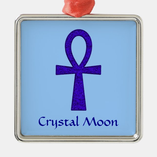 Blue Ankh Premium Square Ornament (Front)