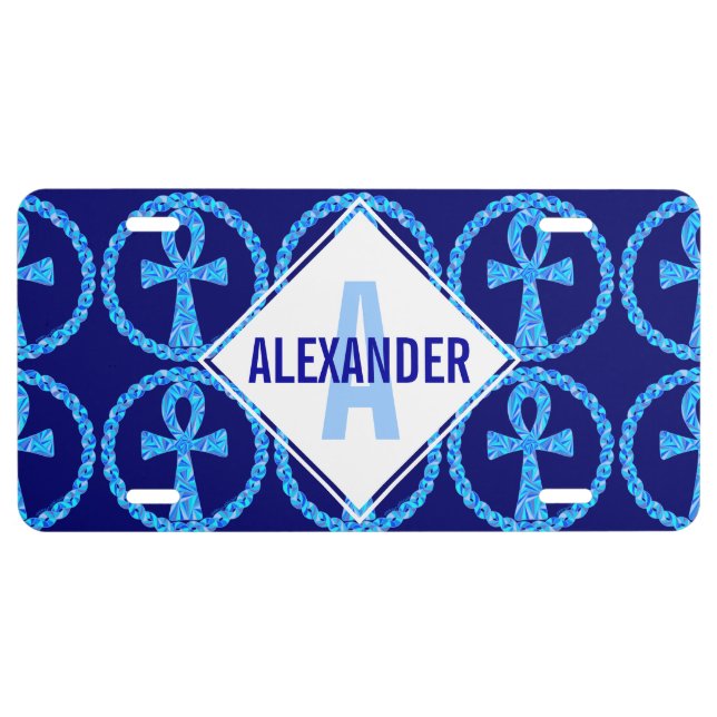 Blue Ankh Symbol Ancient Egypt Wicca Custom License Plate (Front)