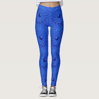 blue antique abstract flowers print leggings