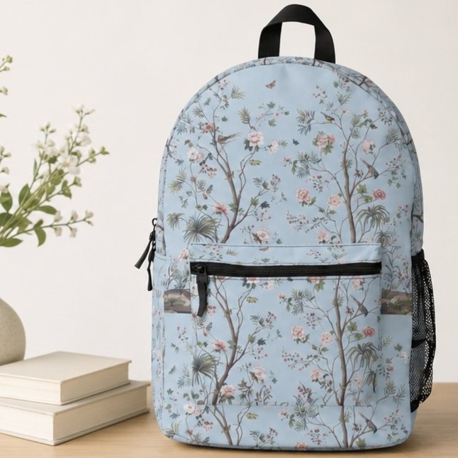 Blue antique floral pattern   printed backpack (Creator Uploaded)