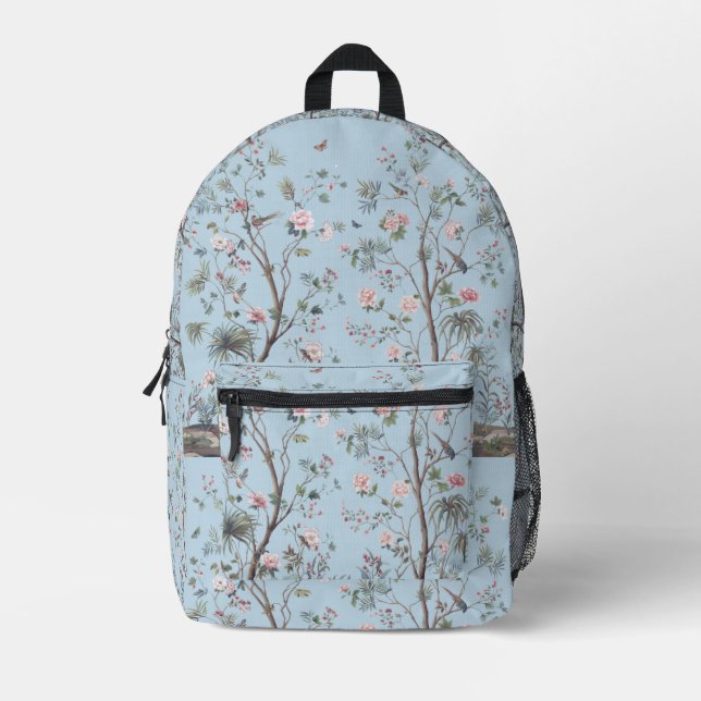 Blue antique floral pattern   printed backpack (Front)