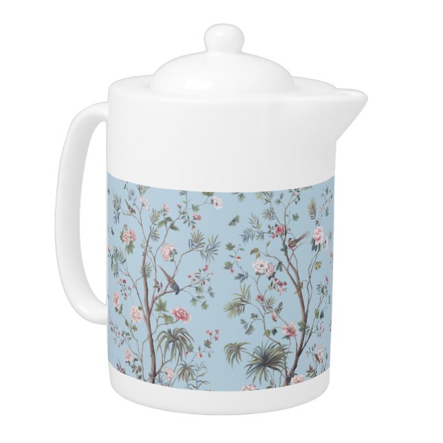 Blue antique floral pattern    teapot (Left)