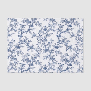 Blue Antique Floral Toile Garden Party Tissue Pape Paper