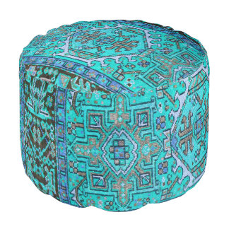Blue Antique Oriental Persian Carpet Print Pouf