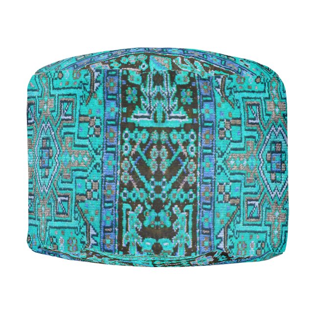 Blue Antique Oriental Persian Carpet Print Pouf (Front)