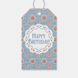 Blue Antique Personalized Happy Birthday Gift Tags