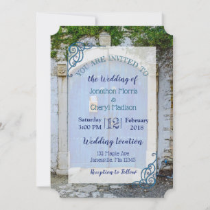 Blue Antique Romantic Door Wedding Invitations