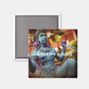 Blue Antique Warrior Statue Adventure Awaits Quote Magnet