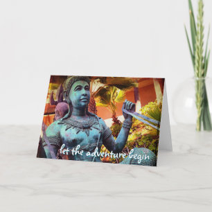 Blue Antique Warrior Statue Let Adventure Begin Card