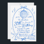Blue Any Age 30th Birthday Disco Hand Drawn Invitation<br><div class="desc">Celebrate your special day with this vibrant custom 30th birthday invitation featuring a hand-drawn disco ball design. Perfect for a night of drinks and nibbles, this invitation sets the tone for an unforgettable party. Personalize with your event details to create a unique and stylish invitation that guests will love. Ideal...</div>