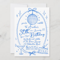 Blue Any Age 30th Birthday Disco Hand Drawn