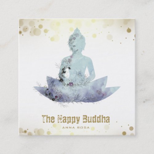  Blue AP33 Buddha QR Botanical Floral Lotus  Square Business Card