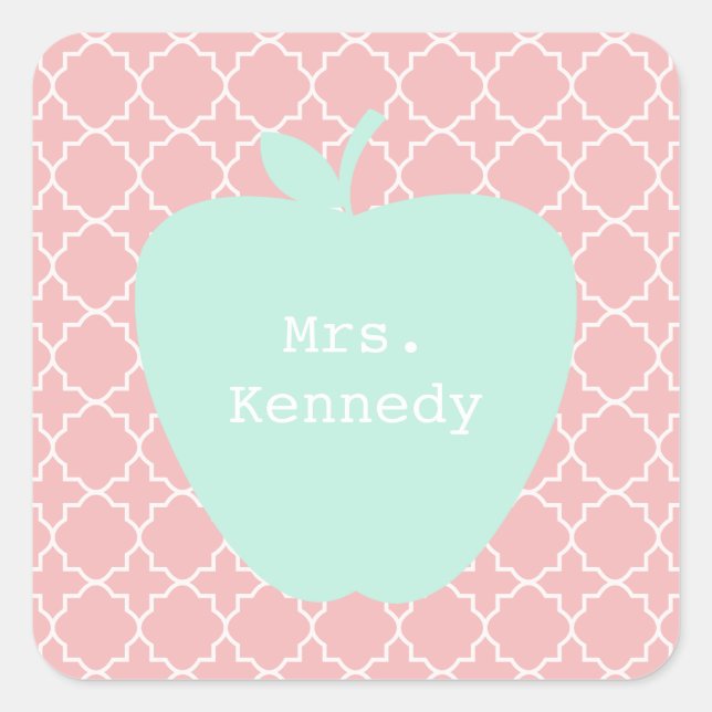Blue Apple Coral Quatrefoil Teacher Square Sticker (Front)