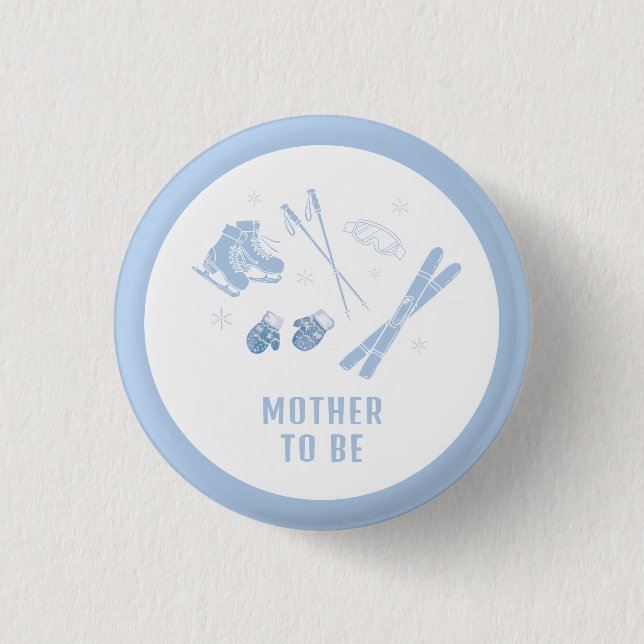 Blue Après Bébé Ski Mother To Be Baby Shower  Button (Front)