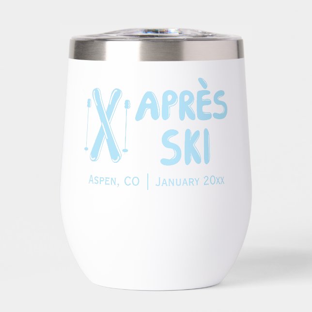 Blue Apres Ski Bachelorette Party Thermal Wine Tumbler (Front)
