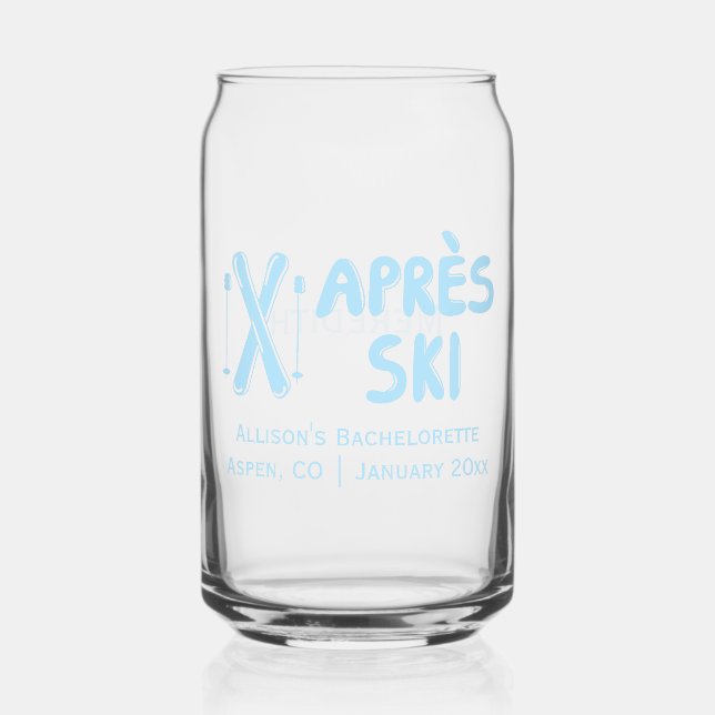 Blue Apres Ski Winter Bachelorette Party Favor Can Glass (Front)