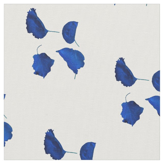 Blue Apricot Leaves Pattern Fabric (Close Up)