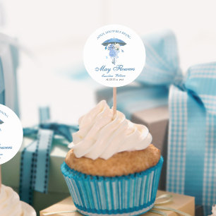Blue April Showers Bring May Flower Baby Shower Classic Round Sticker