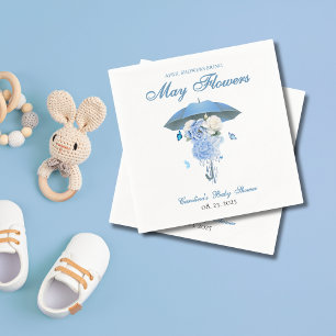Blue April Showers Bring May Flower Baby Shower Napkins