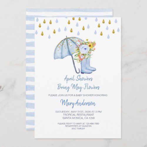 Blue April Showers Bring May Flowers Baby Shower  Invitation