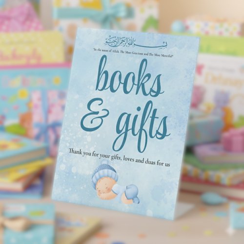 Blue Aqeeqah Baby boy books and gifts sign