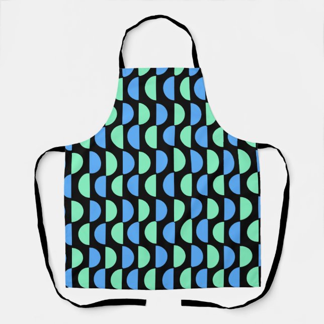 Blue Aqua and Black Mid Mod Pattern Apron (Front)