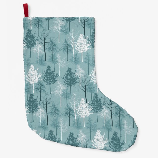 Blue Aqua and White Trees Large Christmas Stocking (Front)