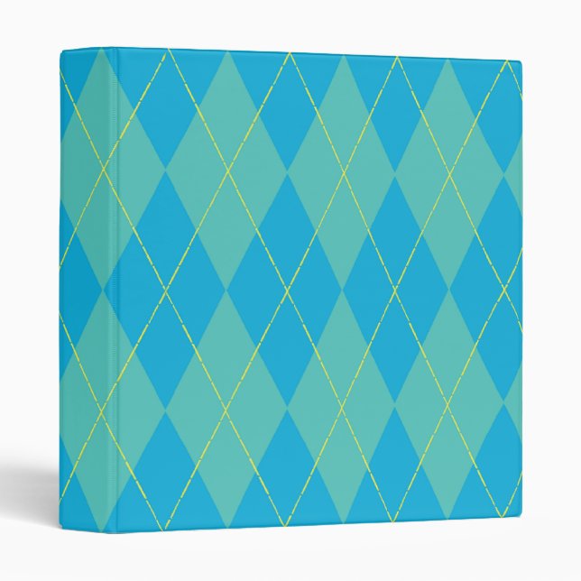 Blue & Aqua Argyle 3 Ring Binder (Front/Spine)