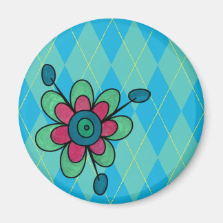 Blue & Aqua Argyle & Flower Magnet