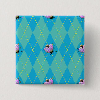 Blue & Aqua Argyle Ladybug Pinback Button