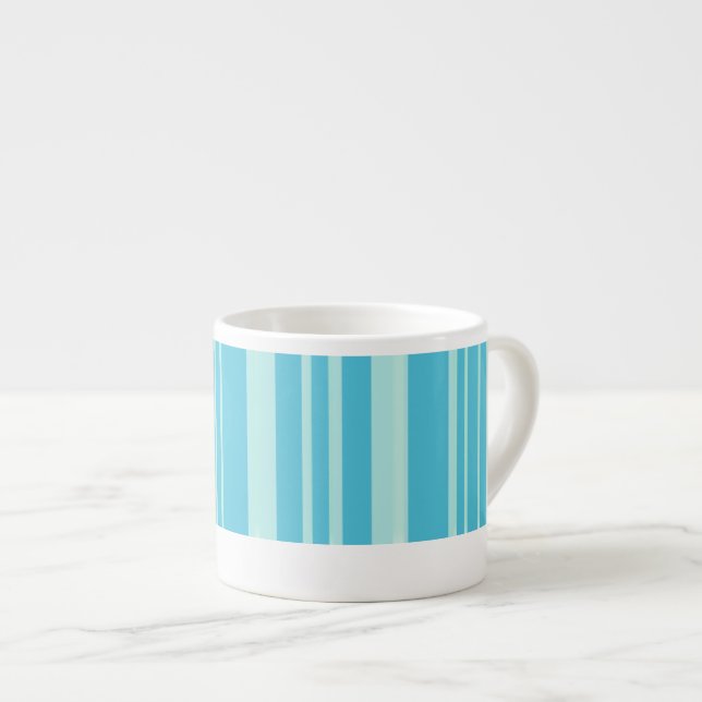 Blue & aqua beach striped coffee espresso mug (Front Right)
