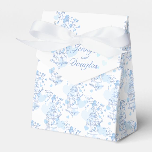 Blue aqua bird named wedding favor tent box (Front Side)