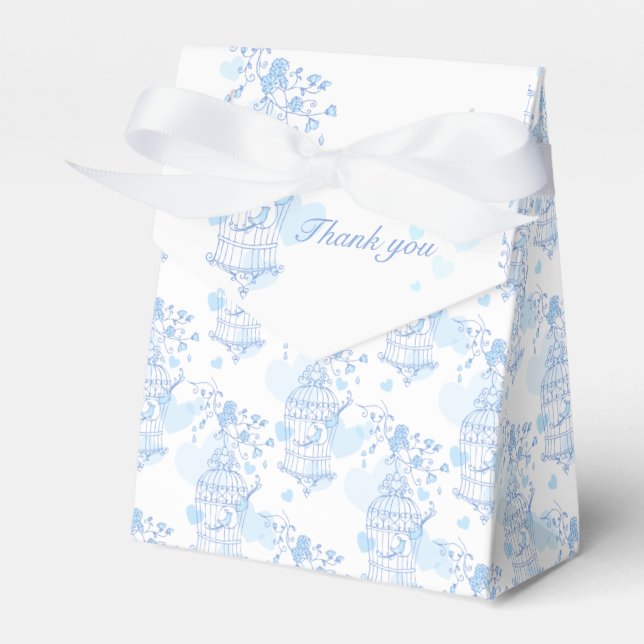 Blue aqua bird thank you wedding favor tent box (Front Side)