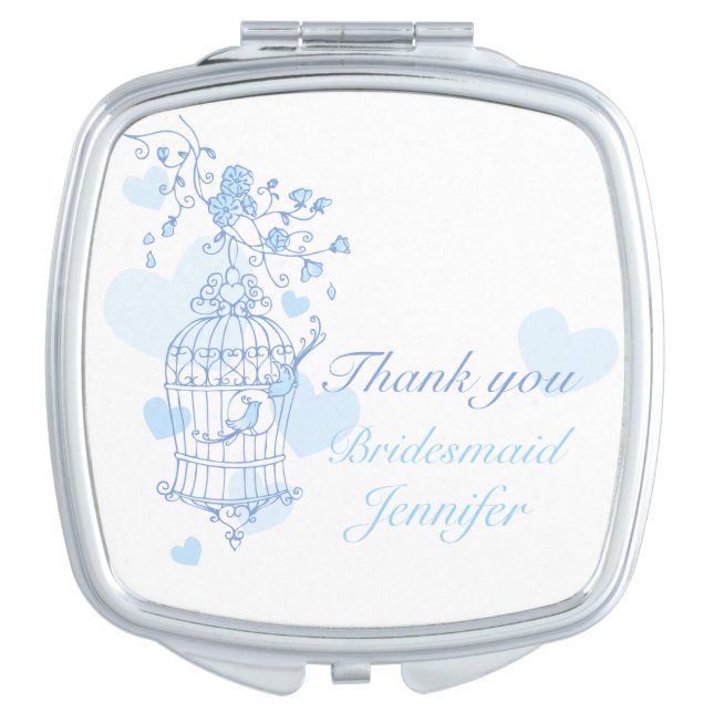 Blue aqua bird wedding favor bridesmaid mirror (Front)