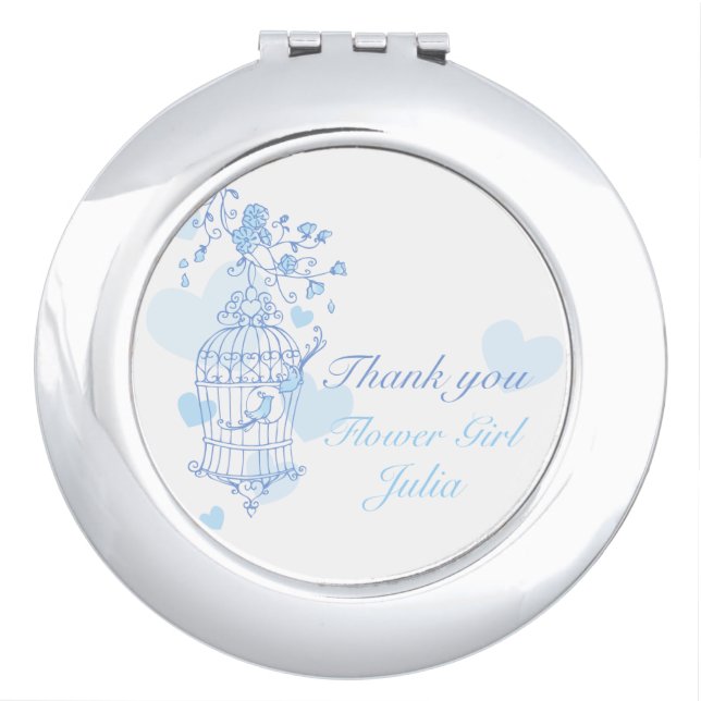 Blue aqua bird wedding favor flower girl mirror (Front)